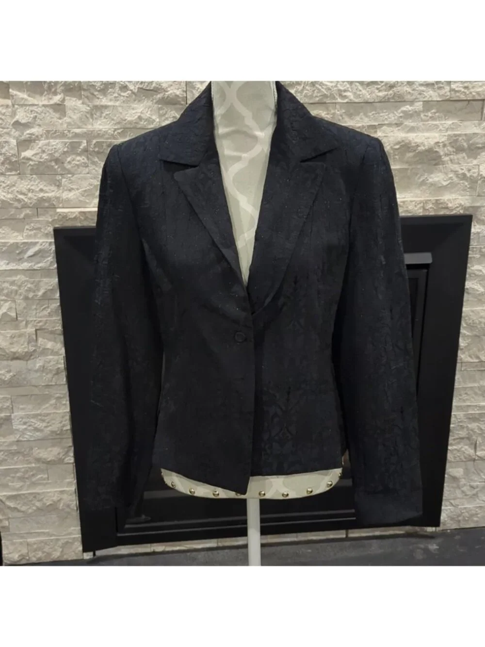 Jones New York Black Textured Blazer With Sparkle